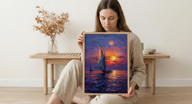 Egypt Wall Art, Nile River Print, Felucca Boat, Impasto Oil Painting, Twilight Landscape, Romantic Travel Gift, Housewarming Gift