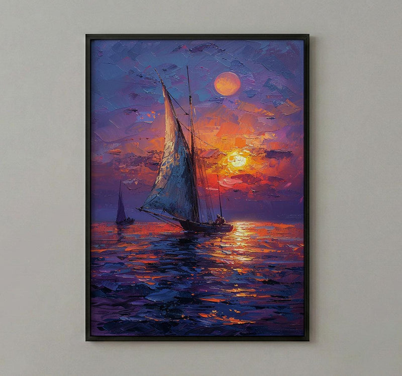 Egypt Wall Art, Nile River Print, Felucca Boat, Impasto Oil Painting, Twilight Landscape, Romantic Travel Gift, Housewarming Gift