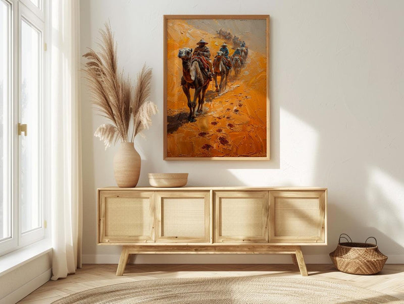 Sahara Desert Art, Camel Caravan Print, Morocco Travel, Impasto Oil Painting, Sand Dunes Decor, Adventure Couple, Housewarming Gift