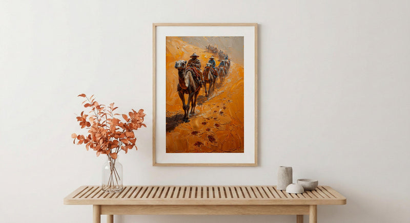 Sahara Desert Art, Camel Caravan Print, Morocco Travel, Impasto Oil Painting, Sand Dunes Decor, Adventure Couple, Housewarming Gift