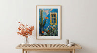 Moroccan Wall Art, Majorelle Garden Print, Electric Blue Cactus Painting, Boho African Decor, Marrakech Travel Poster