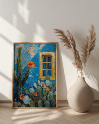 Moroccan Wall Art, Majorelle Garden Print, Electric Blue Cactus Painting, Boho African Decor, Marrakech Travel Poster