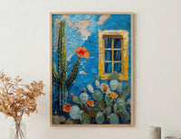 Moroccan Wall Art, Majorelle Garden Print, Electric Blue Cactus Painting, Boho African Decor, Marrakech Travel Poster