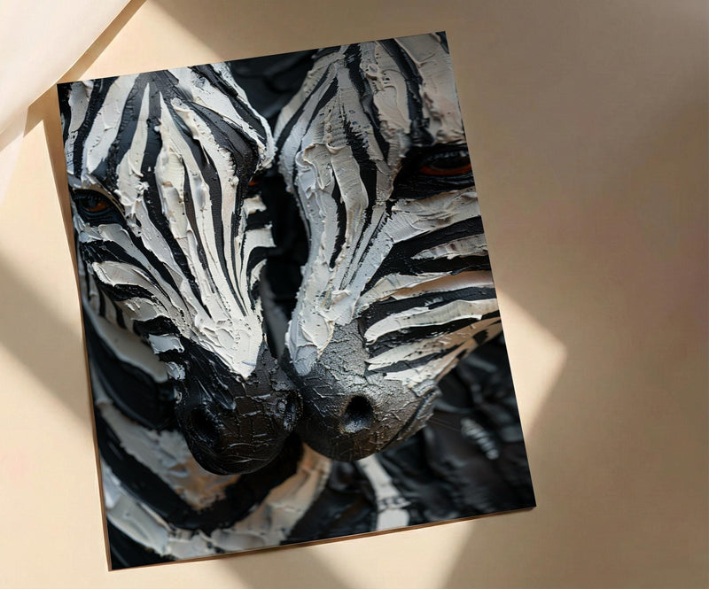 Zebra Print Art, Black and White Heart, Modern Safari Decor, Impasto Oil Painting, Animal Pattern, Baby Shower Gift, Abstract