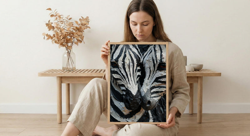Zebra Print Art, Black and White Heart, Modern Safari Decor, Impasto Oil Painting, Animal Pattern, Baby Shower Gift, Abstract