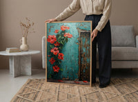 Zanzibar Door Print, Stone Town Wall Art, Turquoise Coastal Decor, Impasto Oil Painting, Tropical Hibiscus, Tanzania Gift
