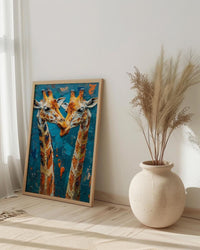 Giraffe Wall Art, Safari Nursery Decor, Cute Animal Print, Impasto Oil Painting, Blue Sky Art, New Mom Gift, Gentle Giants