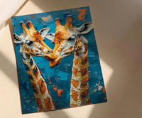 Giraffe Wall Art, Safari Nursery Decor, Cute Animal Print, Impasto Oil Painting, Blue Sky Art, New Mom Gift, Gentle Giants
