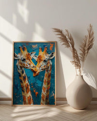 Giraffe Wall Art, Safari Nursery Decor, Cute Animal Print, Impasto Oil Painting, Blue Sky Art, New Mom Gift, Gentle Giants