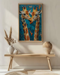 Giraffe Wall Art, Safari Nursery Decor, Cute Animal Print, Impasto Oil Painting, Blue Sky Art, New Mom Gift, Gentle Giants