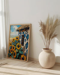African Tribal Art, Ndebele Geometric Print, Colorful South Africa Wall Decor, Impasto Sunflower Painting, Modern Heritage