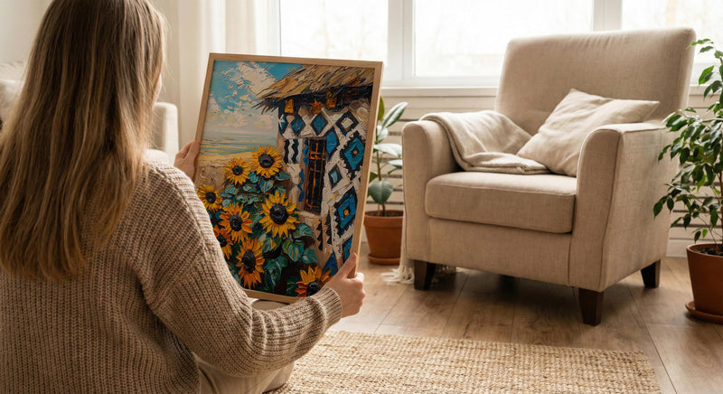 African Tribal Art, Ndebele Geometric Print, Colorful South Africa Wall Decor, Impasto Sunflower Painting, Modern Heritage