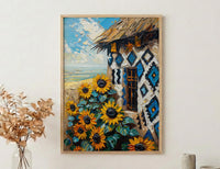 African Tribal Art, Ndebele Geometric Print, Colorful South Africa Wall Decor, Impasto Sunflower Painting, Modern Heritage