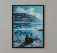 Cape Town Art, South Africa Print, Table Mountain, Impasto Oil Painting, Coastal Landscape, Travel Gift, Engagement Gift