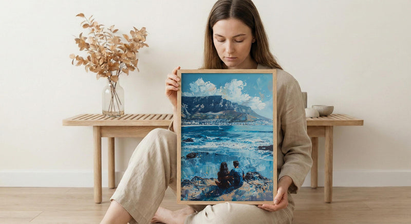 Cape Town Art, South Africa Print, Table Mountain, Impasto Oil Painting, Coastal Landscape, Travel Gift, Engagement Gift