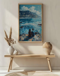 Cape Town Art, South Africa Print, Table Mountain, Impasto Oil Painting, Coastal Landscape, Travel Gift, Engagement Gift