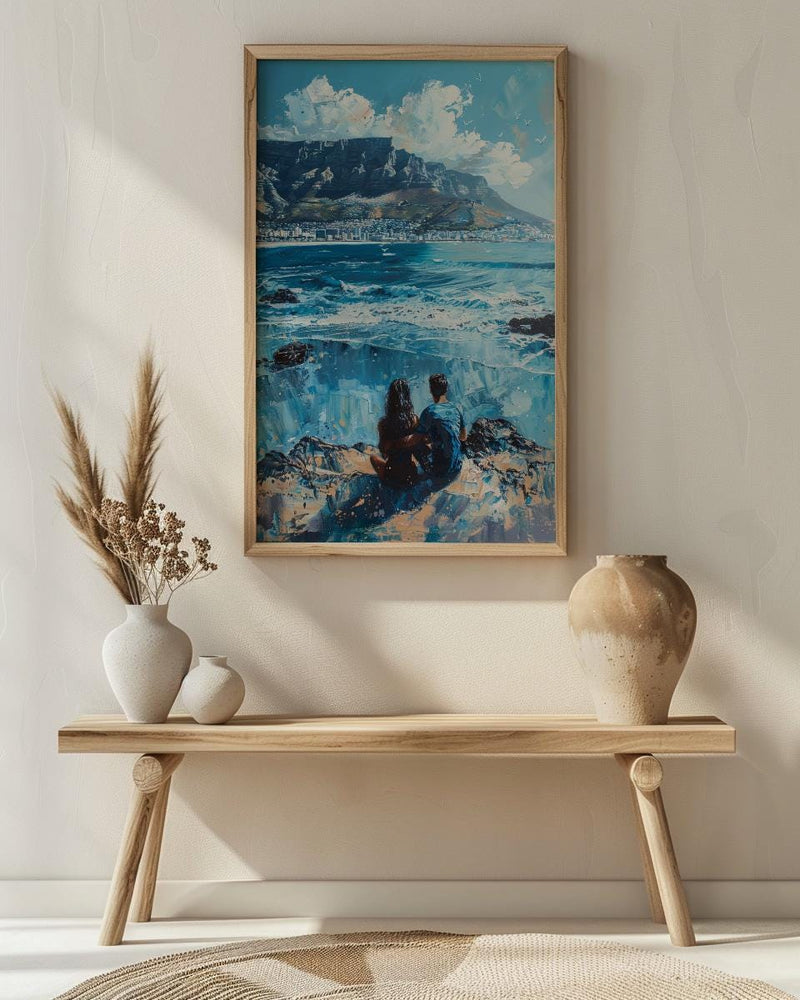 Cape Town Art, South Africa Print, Table Mountain, Impasto Oil Painting, Coastal Landscape, Travel Gift, Engagement Gift