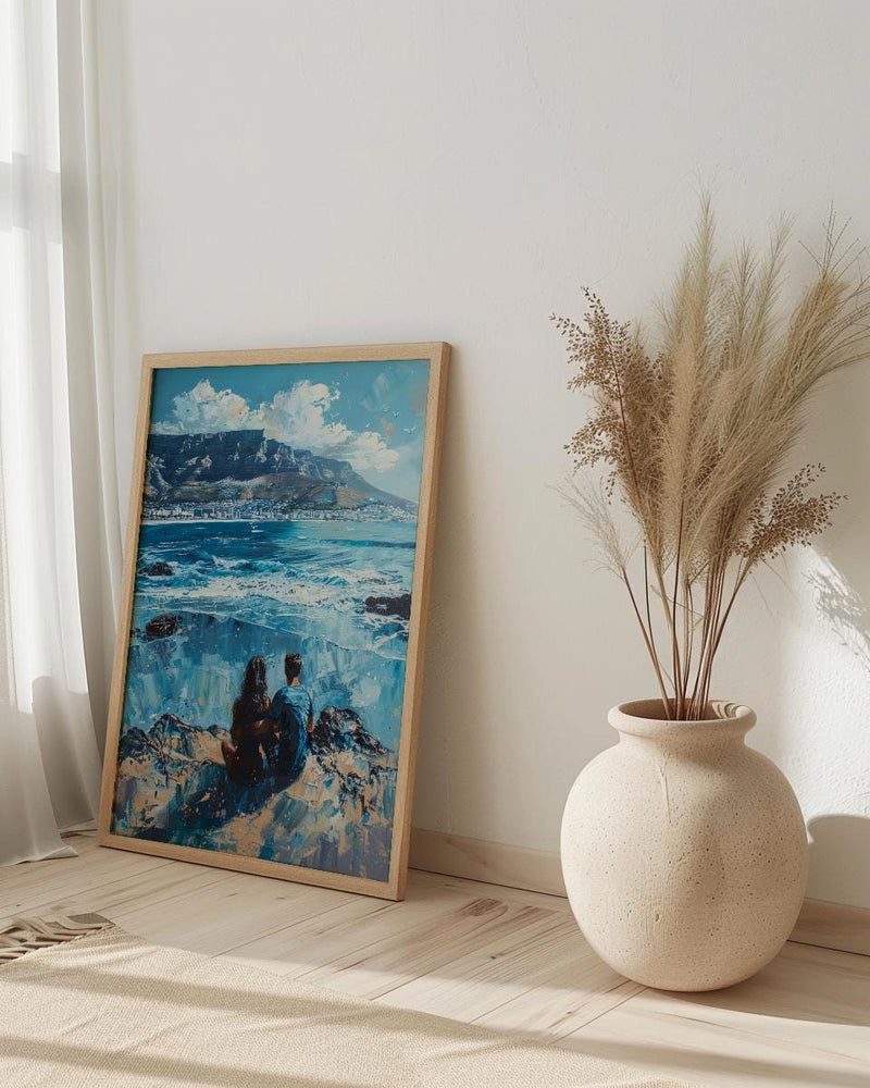 Cape Town Art, South Africa Print, Table Mountain, Impasto Oil Painting, Coastal Landscape, Travel Gift, Engagement Gift