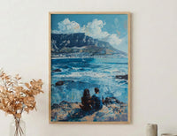 Cape Town Art, South Africa Print, Table Mountain, Impasto Oil Painting, Coastal Landscape, Travel Gift, Engagement Gift