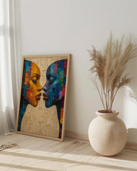 African Mask Art, Tribal Wall Decor, Geometric Pattern, Impasto Oil Painting, Heritage Print, Bold Colors, Wedding Gift