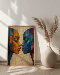 African Mask Art, Tribal Wall Decor, Geometric Pattern, Impasto Oil Painting, Heritage Print, Bold Colors, Wedding Gift