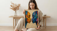 African Mask Art, Tribal Wall Decor, Geometric Pattern, Impasto Oil Painting, Heritage Print, Bold Colors, Wedding Gift