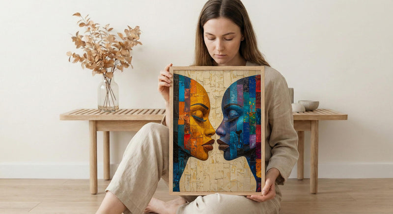 African Mask Art, Tribal Wall Decor, Geometric Pattern, Impasto Oil Painting, Heritage Print, Bold Colors, Wedding Gift