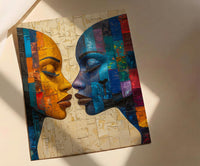 African Mask Art, Tribal Wall Decor, Geometric Pattern, Impasto Oil Painting, Heritage Print, Bold Colors, Wedding Gift