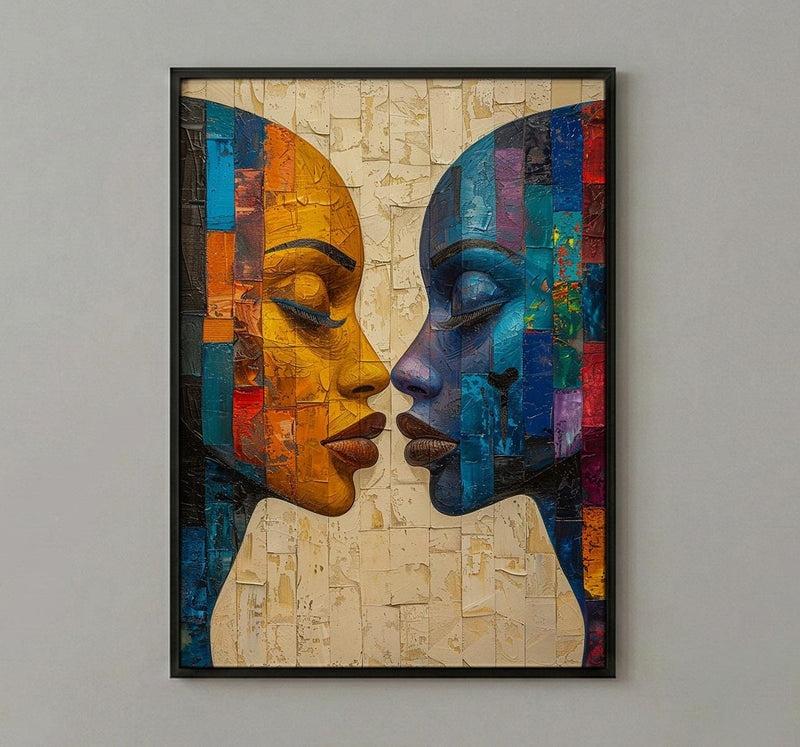 African Mask Art, Tribal Wall Decor, Geometric Pattern, Impasto Oil Painting, Heritage Print, Bold Colors, Wedding Gift