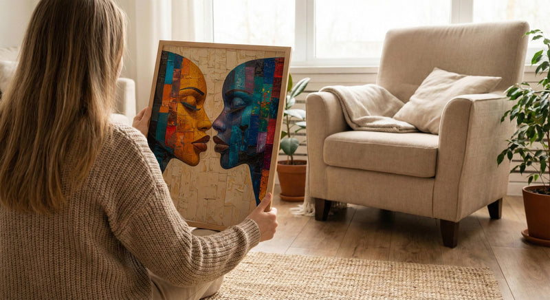 African Mask Art, Tribal Wall Decor, Geometric Pattern, Impasto Oil Painting, Heritage Print, Bold Colors, Wedding Gift