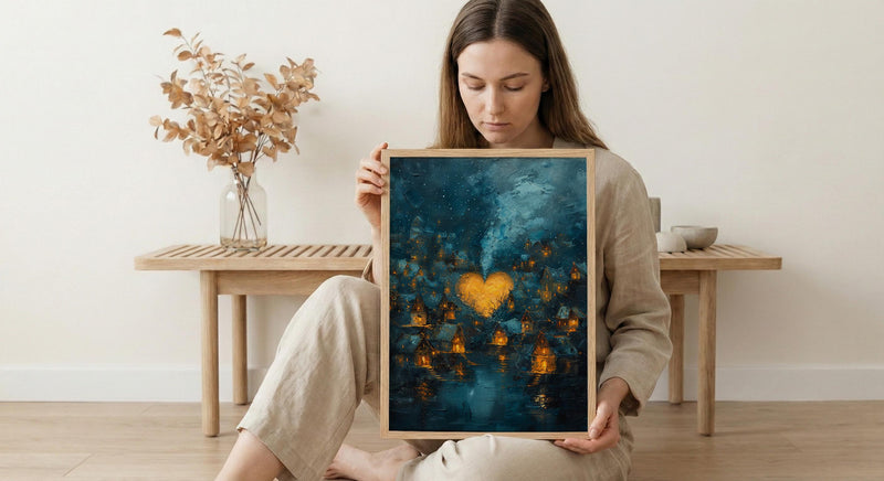 African Village Art, Starry Night Print, Hut Landscape, Impasto Oil Painting, Night Sky Decor, Cozy Home, Anniversary Gift