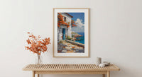 Kenya Wall Art, Lamu Island Print, Swahili Coastal Decor, Impasto Cyan Door Painting, Bougainvillea Flower, Beach House Art