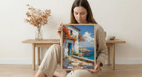 Kenya Wall Art, Lamu Island Print, Swahili Coastal Decor, Impasto Cyan Door Painting, Bougainvillea Flower, Beach House Art