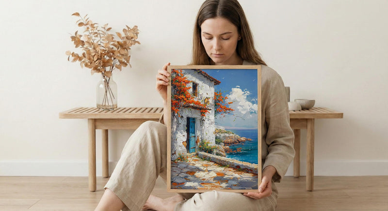 Kenya Wall Art, Lamu Island Print, Swahili Coastal Decor, Impasto Cyan Door Painting, Bougainvillea Flower, Beach House Art