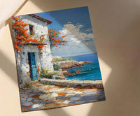 Kenya Wall Art, Lamu Island Print, Swahili Coastal Decor, Impasto Cyan Door Painting, Bougainvillea Flower, Beach House Art