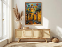Vietnam Wall Art, Hoi An Ancient Town Print, Yellow Wall, Impasto Oil Painting, Silk Lanterns, Rainy Reflection
