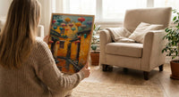 Vietnam Wall Art, Hoi An Ancient Town Print, Yellow Wall, Impasto Oil Painting, Silk Lanterns, Rainy Reflection