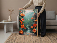 Bali Wall Art, Temple Gate Print, Jungle Decor, Impasto Oil Painting, Frangipani Flowers, Tropical Zen, Gift