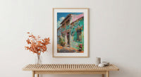 Singapore Wall Art, Peranakan Shophouse Print, Pastel House, Impasto Oil Painting, Ceramic Tiles, Architectural
