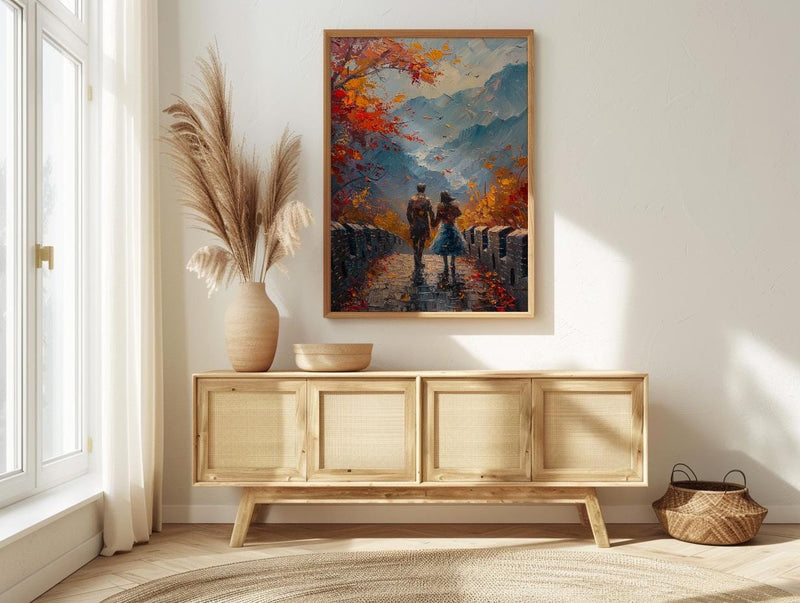Great Wall of China Art, Sunset Landscape, Travel Poster, Impasto Oil Painting, Autumn Colors, Wedding Gift, History