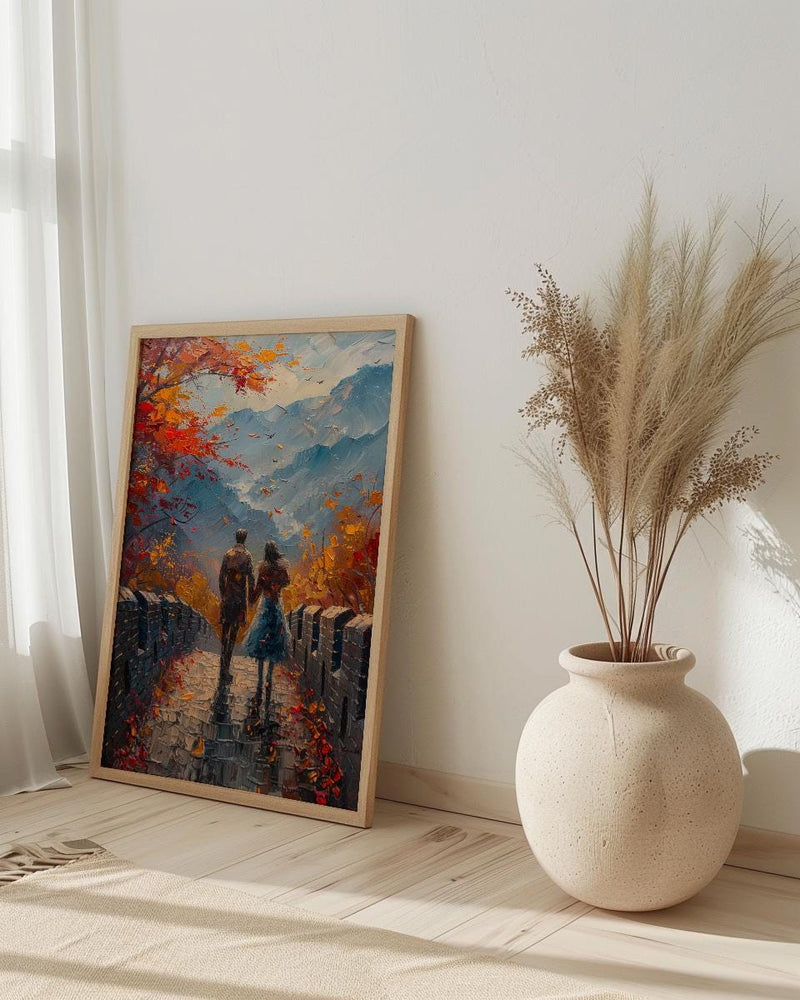 Great Wall of China Art, Sunset Landscape, Travel Poster, Impasto Oil Painting, Autumn Colors, Wedding Gift, History