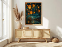 Thailand Wall Art, Floating Lantern Print, Yi Peng Festival, Impasto Oil Painting, Magical Night, Engagement Gift, Chiang Mai