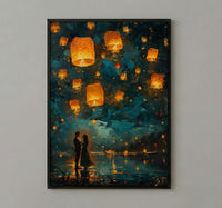 Thailand Wall Art, Floating Lantern Print, Yi Peng Festival, Impasto Oil Painting, Magical Night, Engagement Gift, Chiang Mai