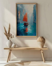 Halong Bay Art, Vietnam Travel Print, Junk Boat Painting, Impasto Oil Painting, Turquoise Water, Wedding Gift, Seascape