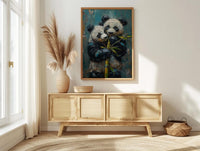 Panda Bear Art, Cute Animal Print, Nursery Wall Decor, Impasto Oil Painting, Black and White, Baby Shower Gift, Hugging