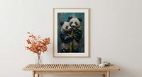 Panda Bear Art, Cute Animal Print, Nursery Wall Decor, Impasto Oil Painting, Black and White, Baby Shower Gift, Hugging
