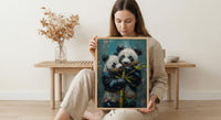 Panda Bear Art, Cute Animal Print, Nursery Wall Decor, Impasto Oil Painting, Black and White, Baby Shower Gift, Hugging