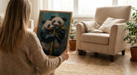 Panda Bear Art, Cute Animal Print, Nursery Wall Decor, Impasto Oil Painting, Black and White, Baby Shower Gift, Hugging
