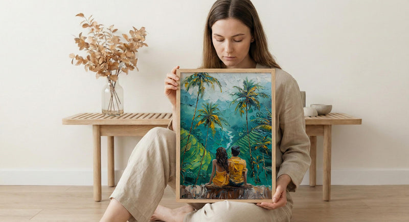 Bali Wall Art, Rice Terrace Print, Ubud Landscape, Impasto Oil Painting, Tropical Green, Travel Gift, Anniversary Gift