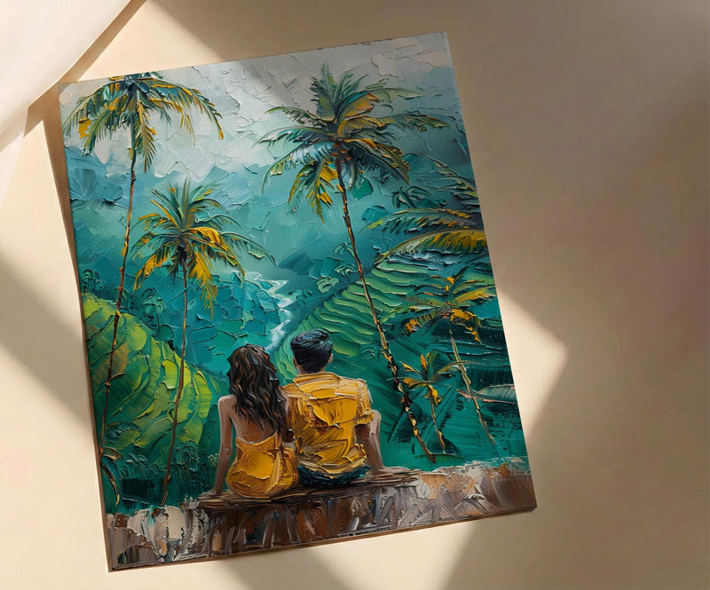 Bali Wall Art, Rice Terrace Print, Ubud Landscape, Impasto Oil Painting, Tropical Green, Travel Gift, Anniversary Gift